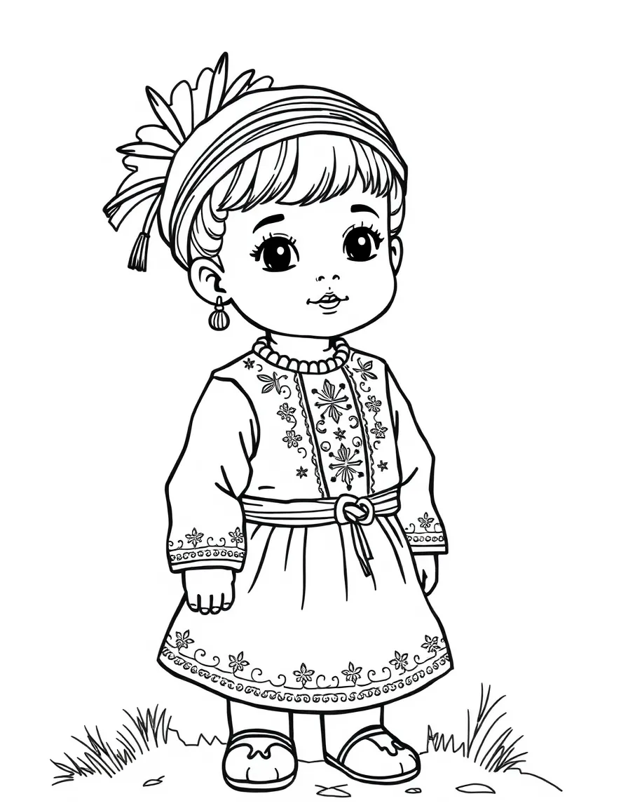 A Lebanese child in a traditional Lebanese mountain dress with embroidery.
