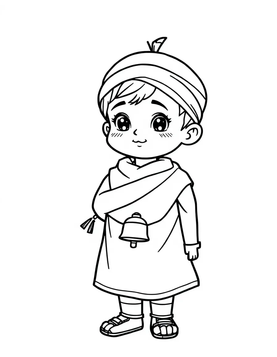 A Nepalese boy in a plain daura suruwal, with a small bell.