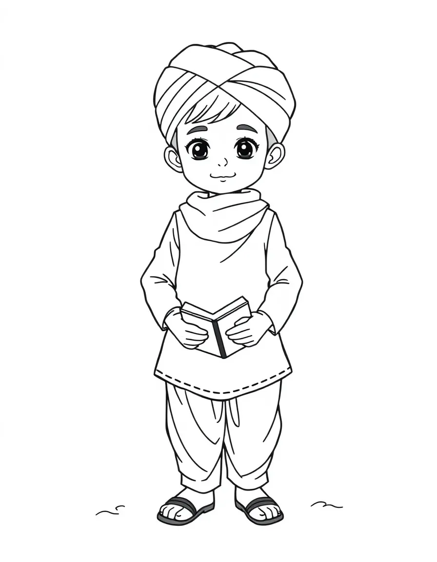 A Bangladeshi boy in a plain panjabi, with a small book.