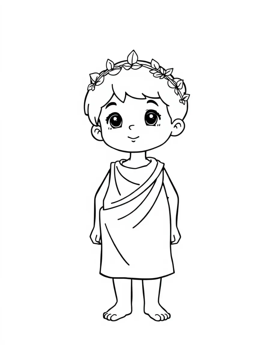 A Greek child in a simple white tunic, with a small laurel wreath.