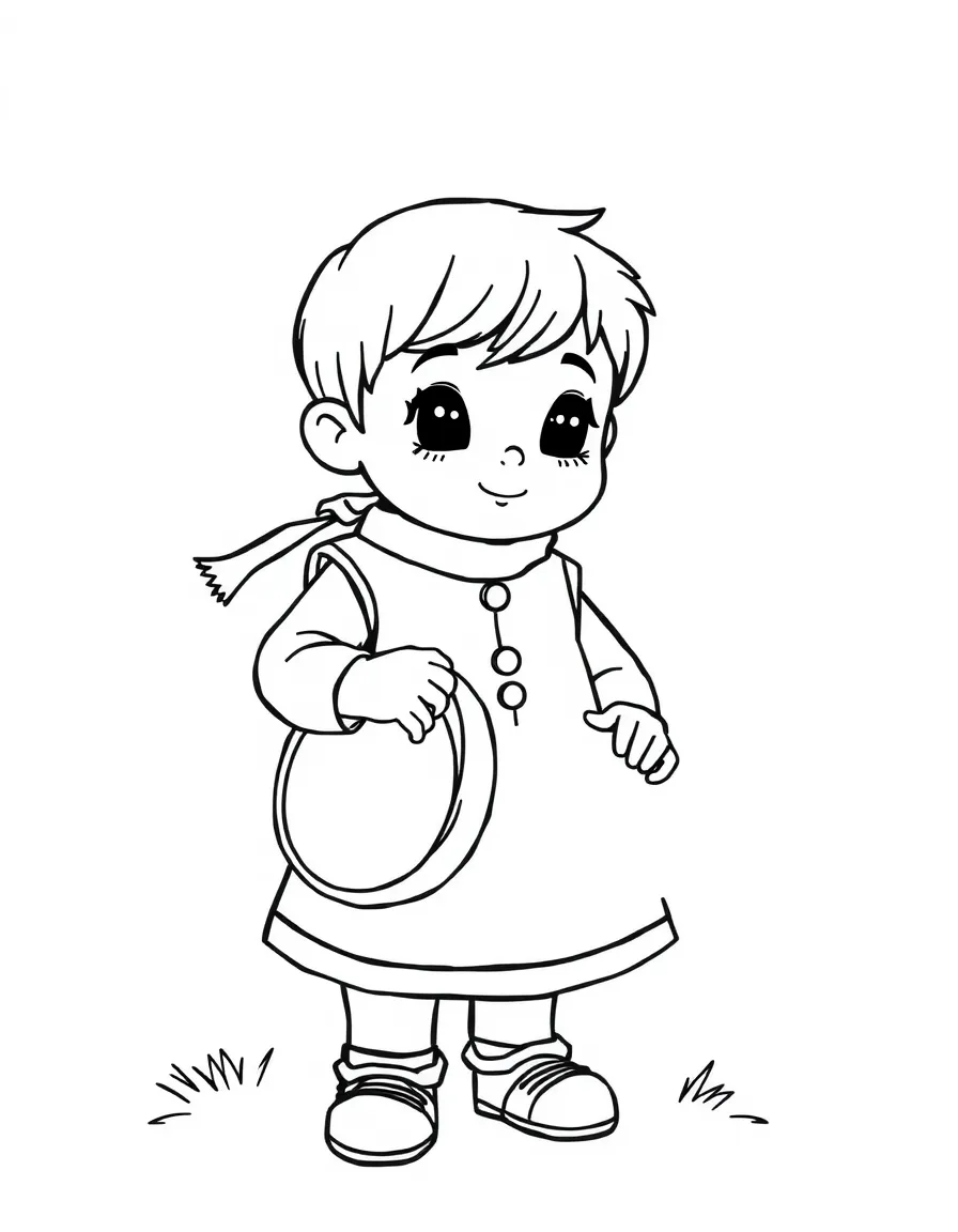 A Turkish child in a plain red vest, with a small drum.