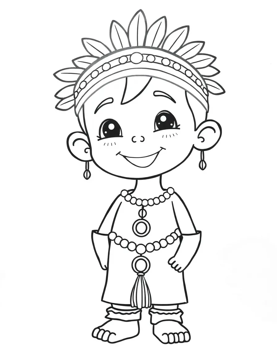 A happy Native American boy with a simple beaded bracelet.