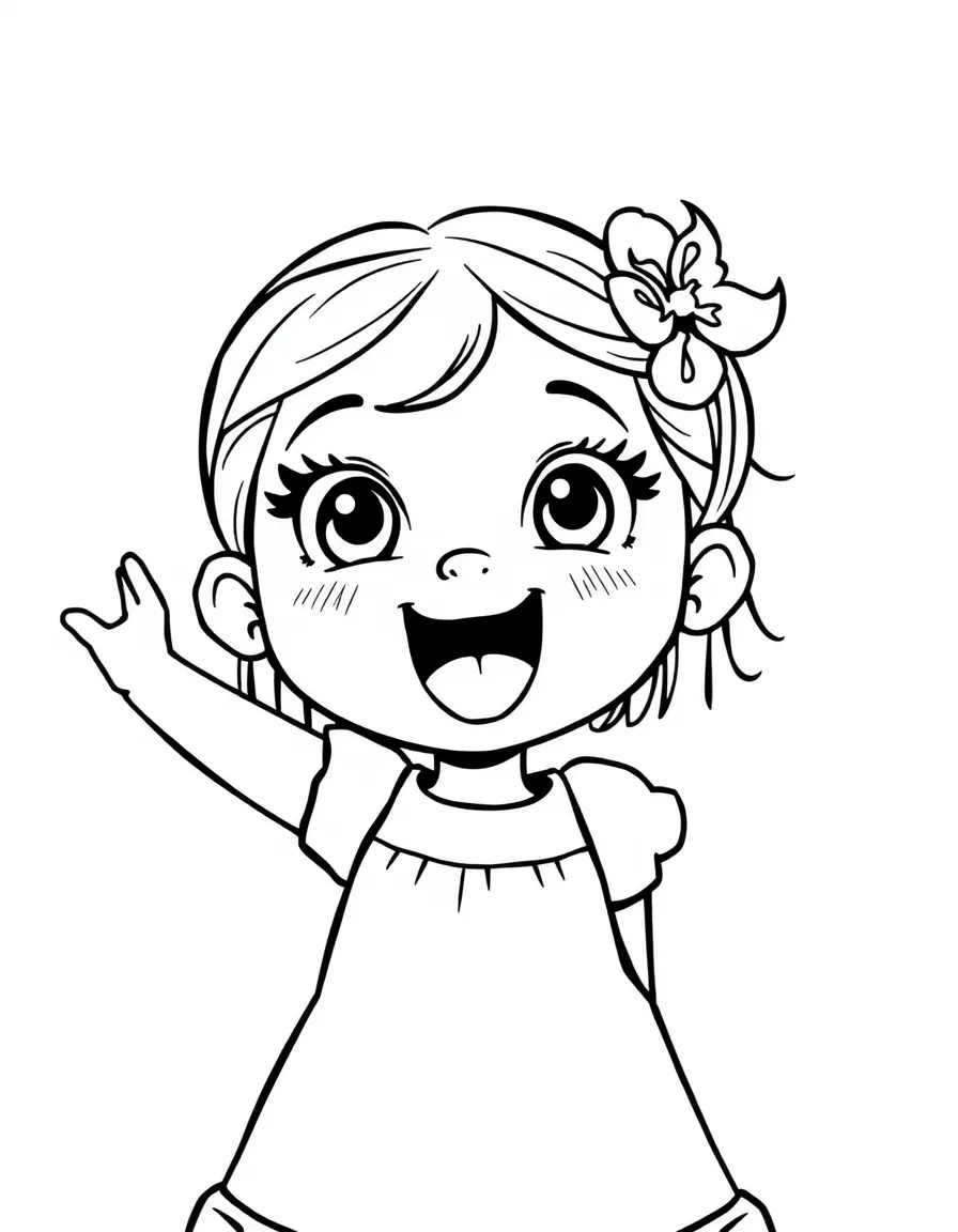 An excited Mexican girl with a simple hair clip, wearing a bright yellow dress.