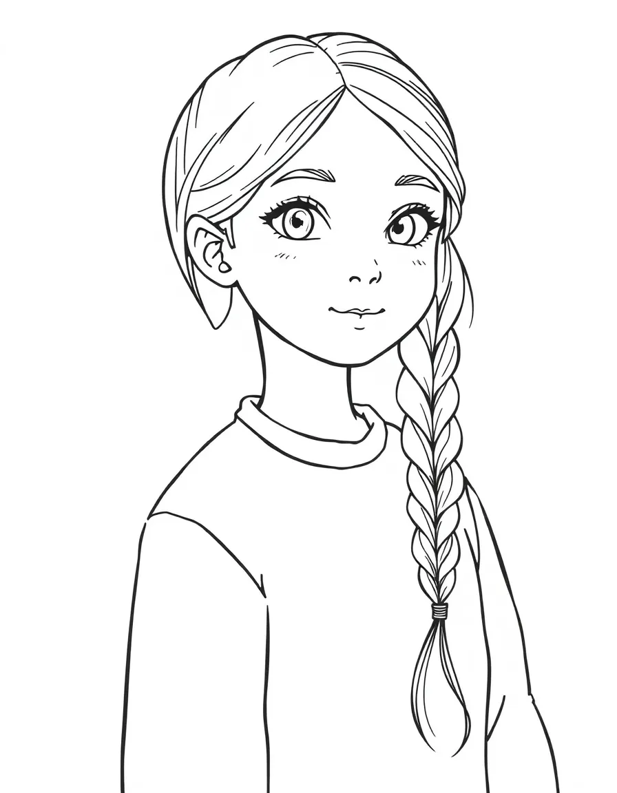 A Russian girl with a simple braid, wearing a plain blue sarafan.