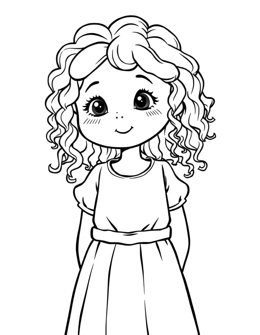 An Irish girl with simple curly hair, wearing a plain green dress.
