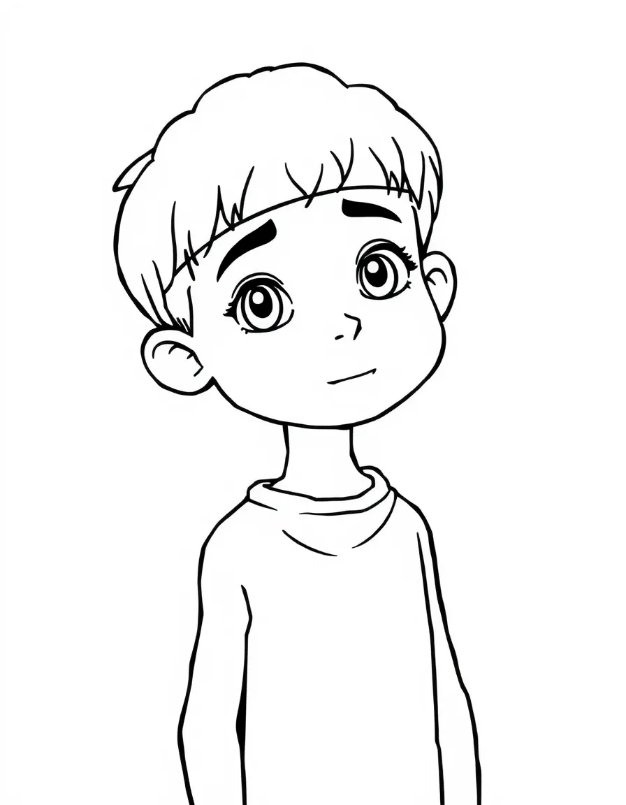 An Egyptian boy with short dark hair, wearing a plain white tunic.