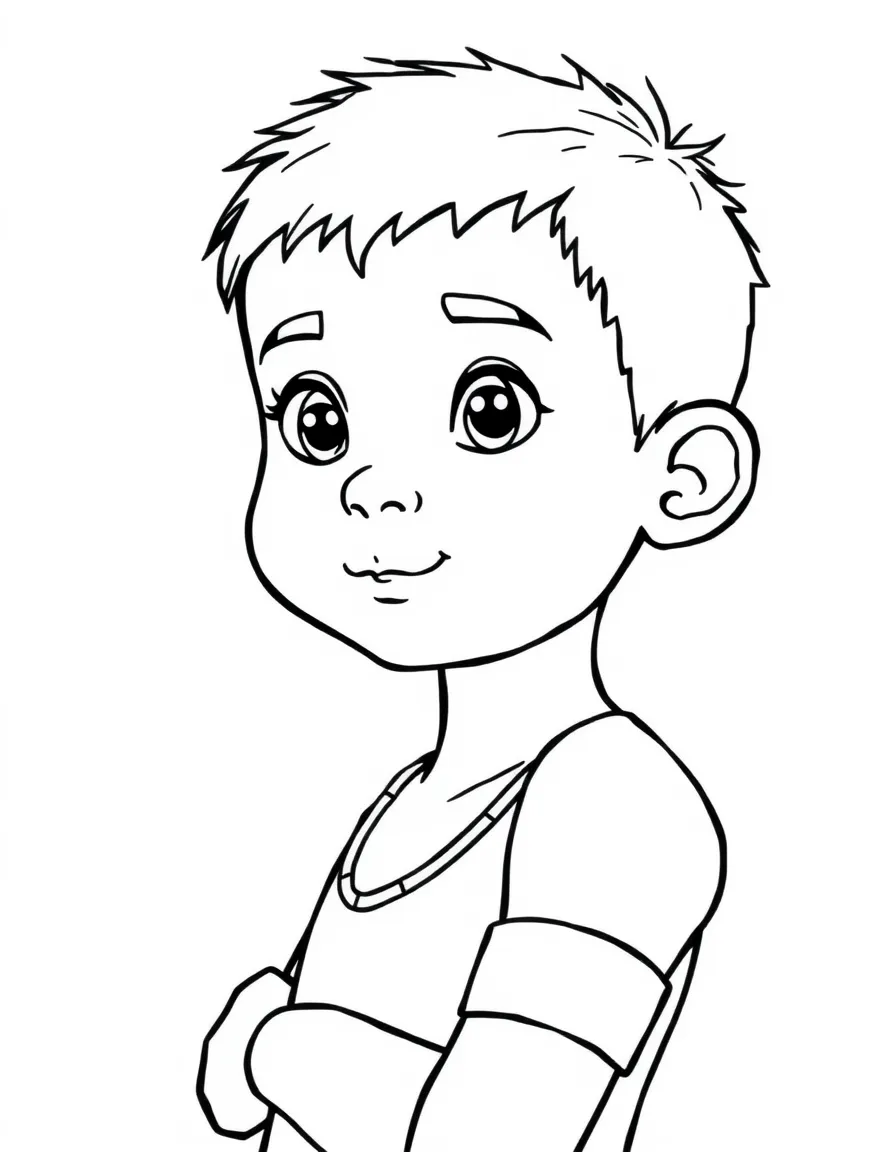 An Australian Aboriginal boy with short hair, wearing a simple arm band.