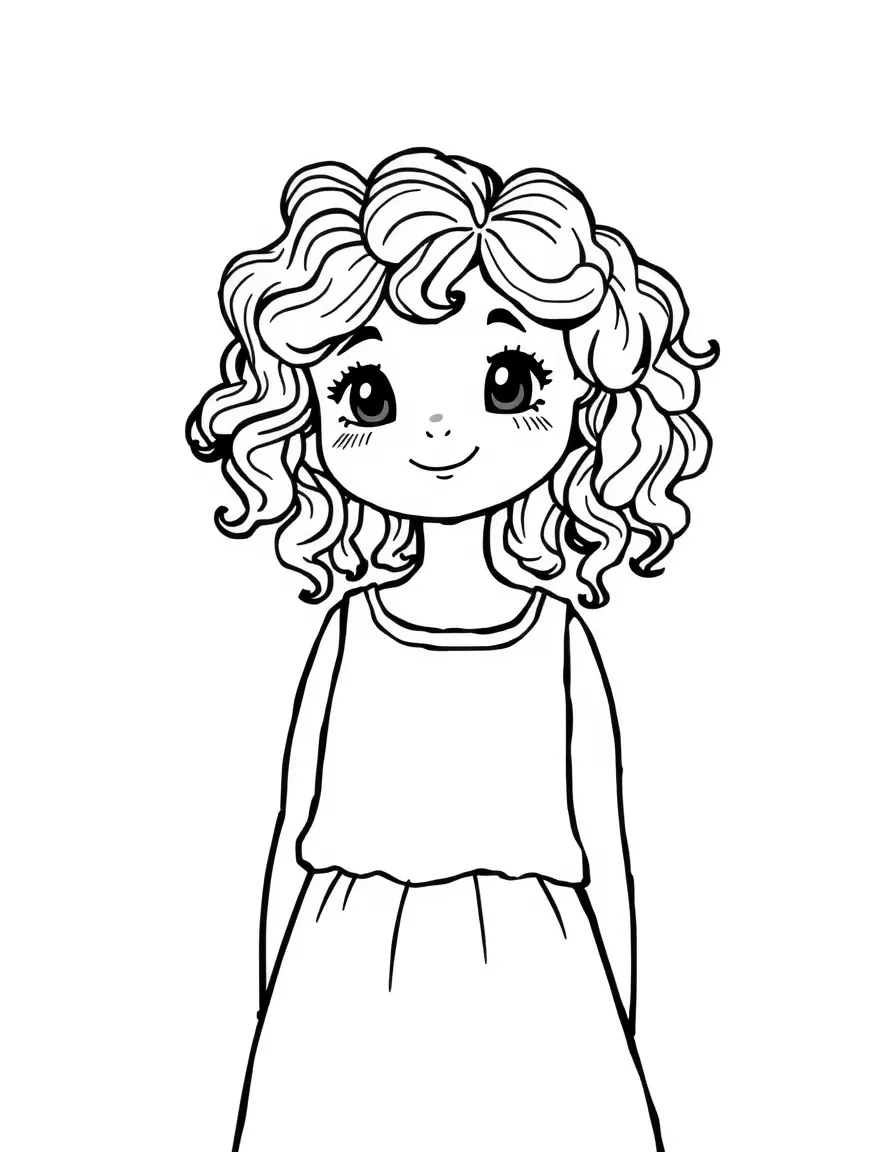 An Italian girl with simple curly hair, wearing a plain white dress.