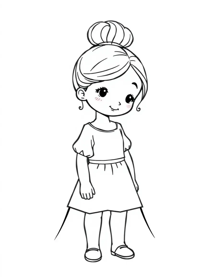 A Spanish girl with a bun, wearing a simple red dress.