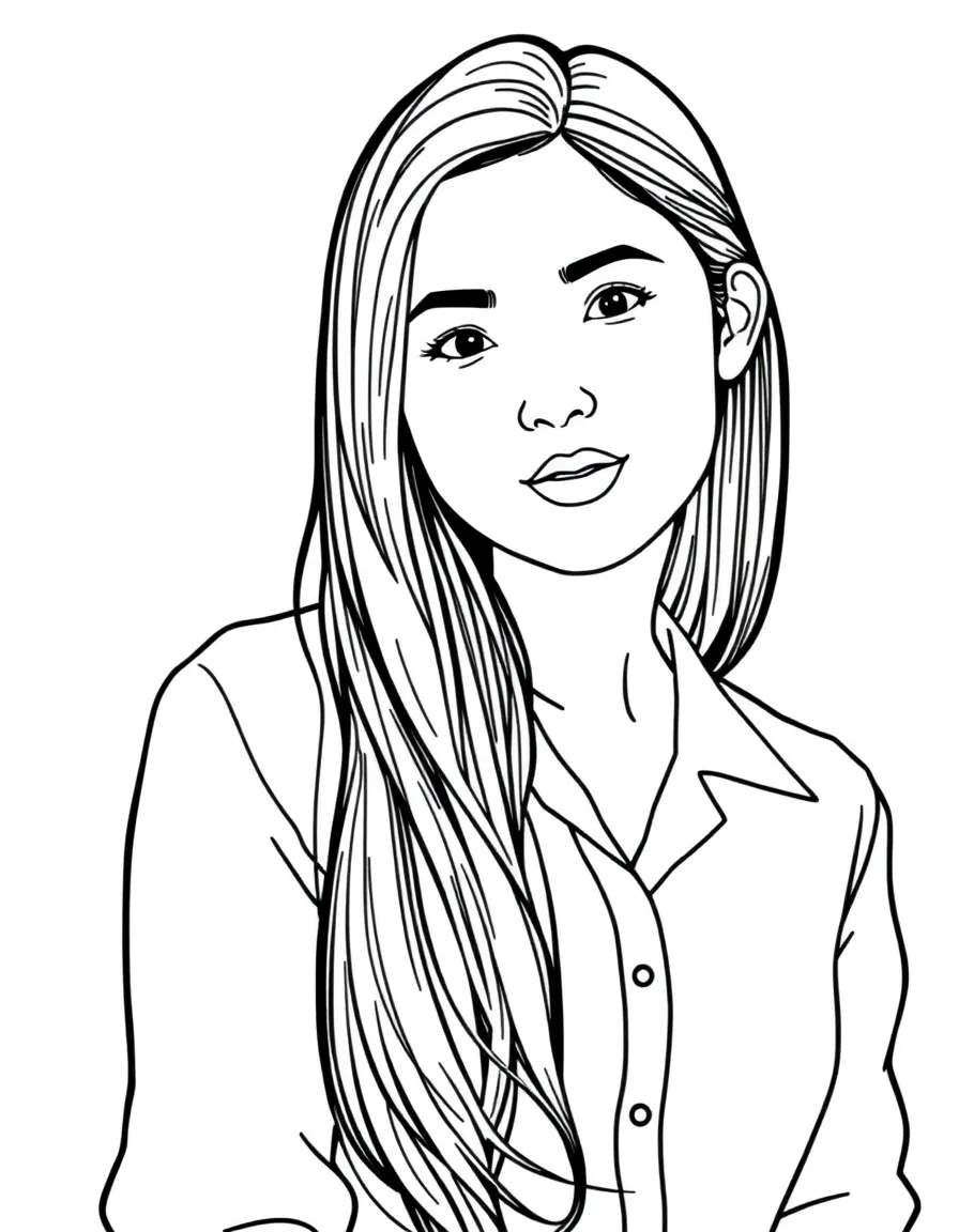 A Filipino girl with long dark hair, wearing a plain white blouse.