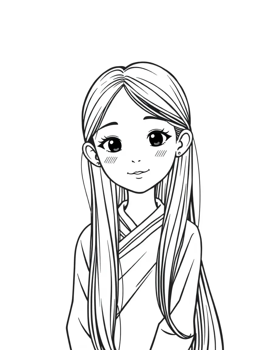 A Laotian girl with long black hair, wearing a plain red sinh.