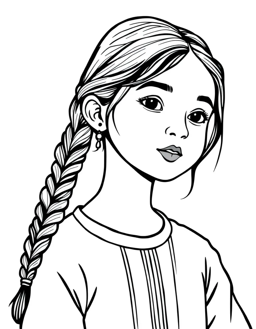 A Nepalese girl with simple braids, wearing a plain red kurti.