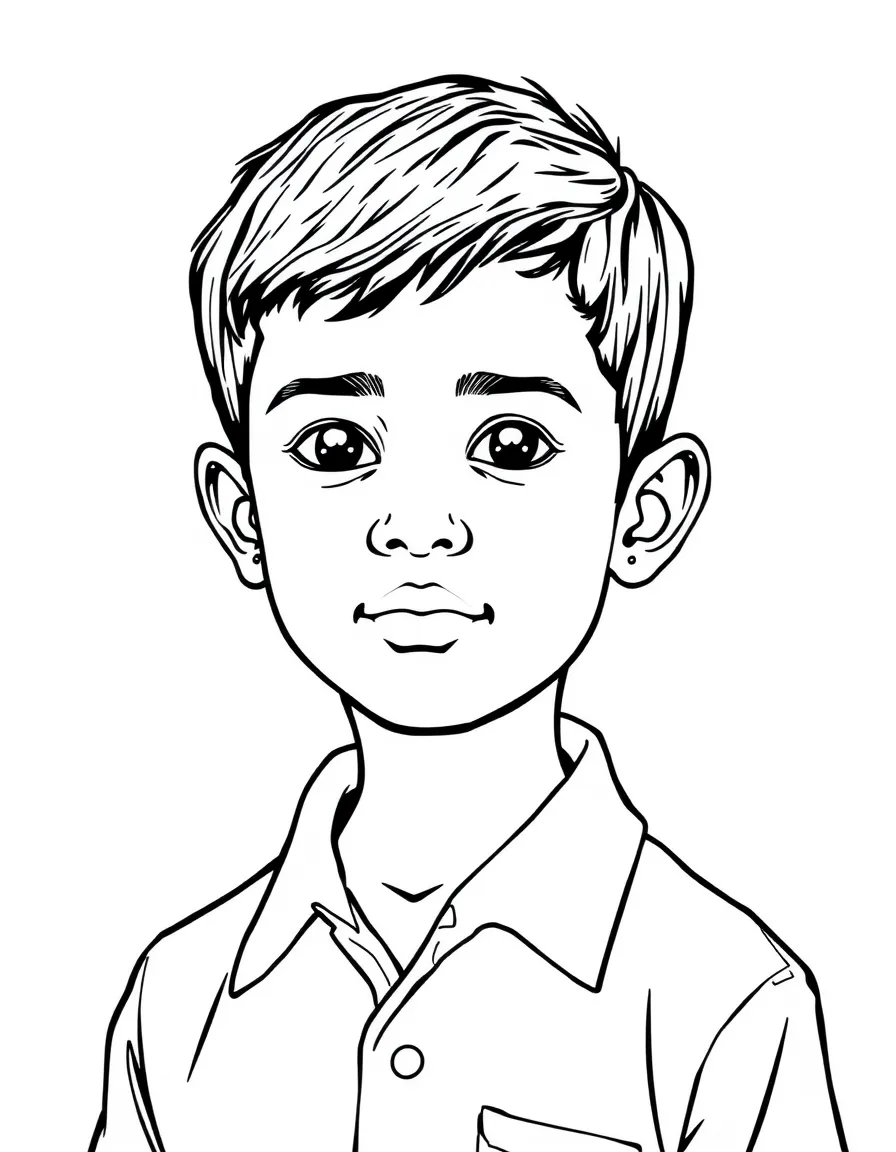 A Sri Lankan boy with short dark hair, wearing a plain white shirt.