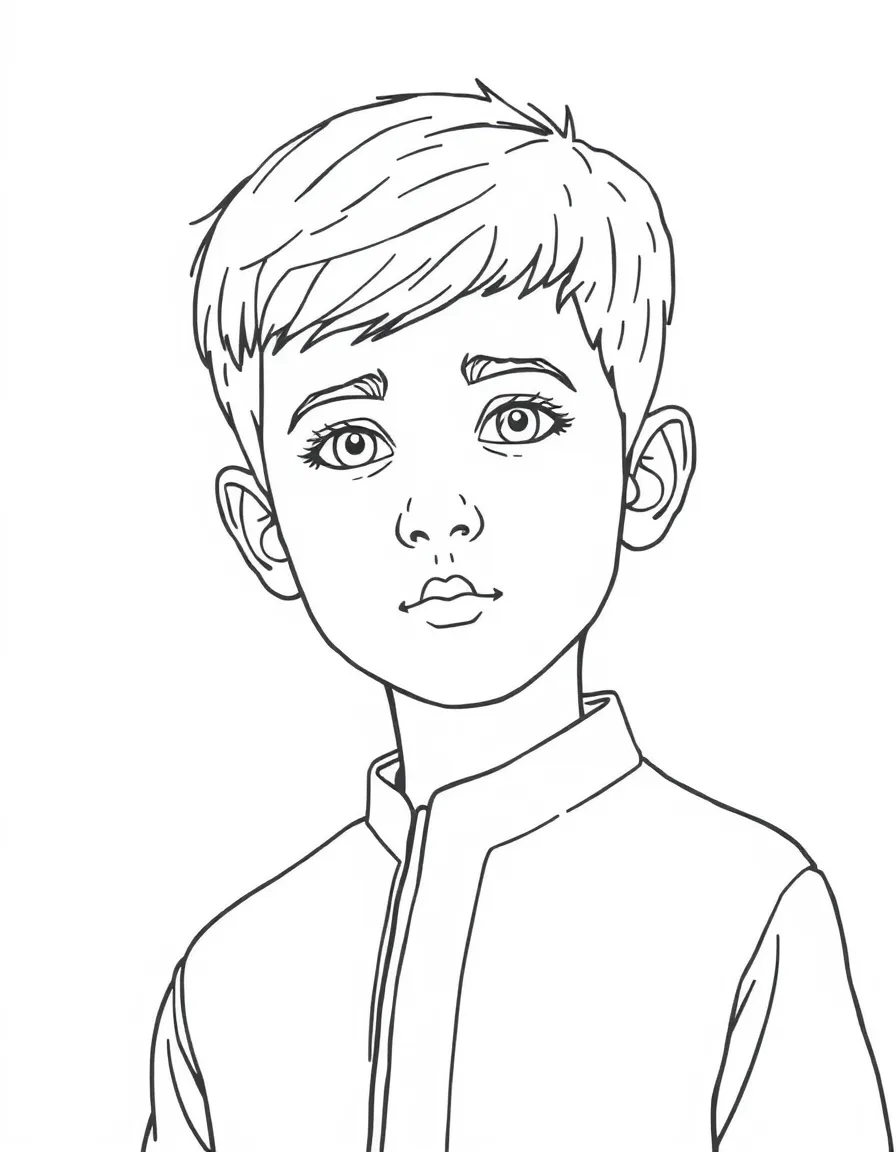 An Afghan boy with short hair, wearing a plain brown perahan tunban.