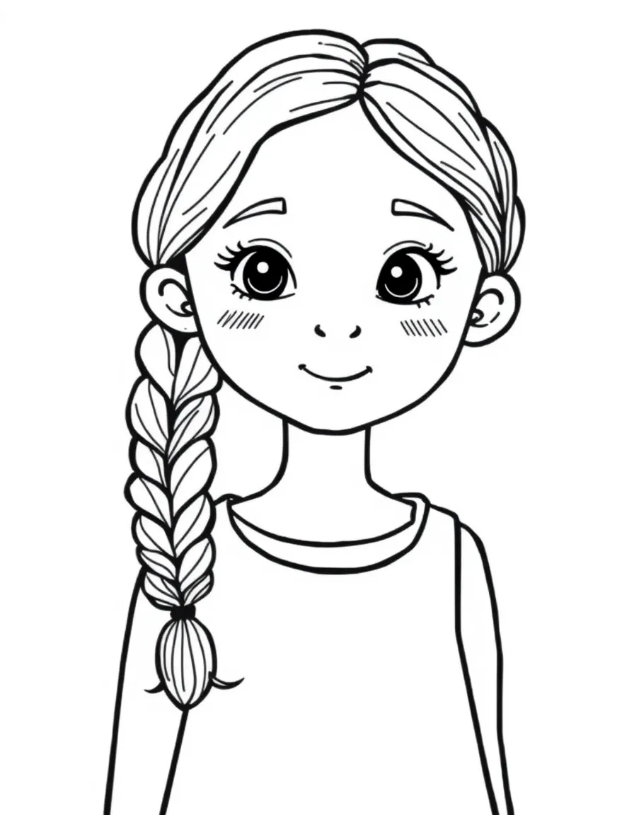 An Israeli girl with simple braids, wearing a plain blue dress.