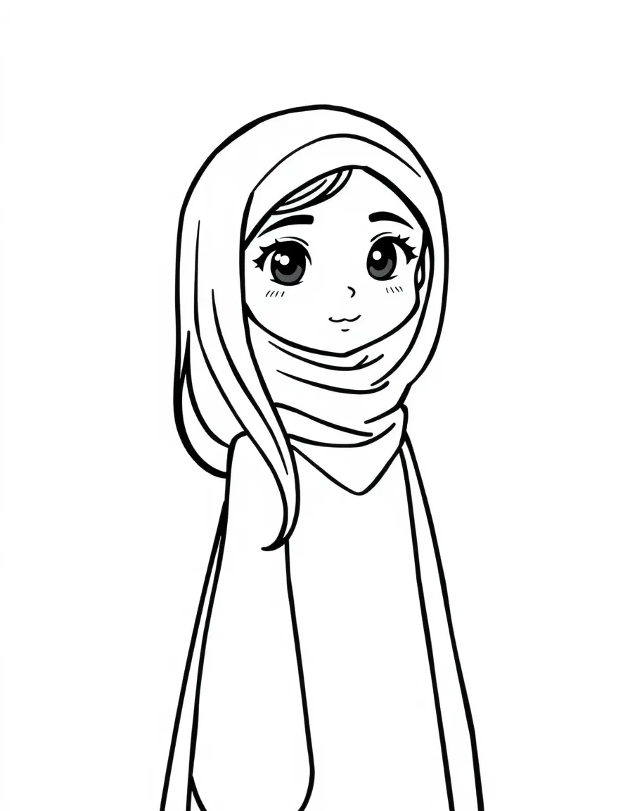 A Saudi Arabian girl with long dark hair, wearing a plain black abaya.