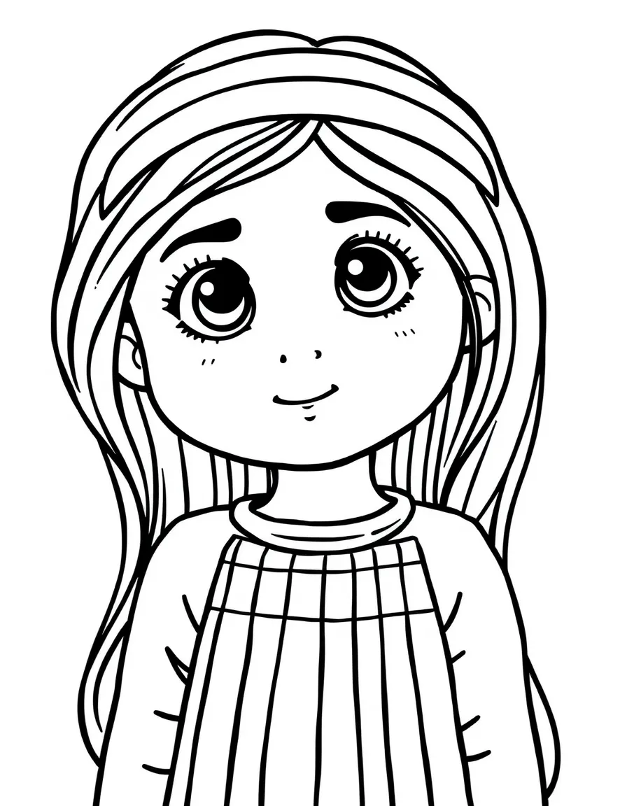A Yemeni girl with long dark hair, wearing a plain striped dress.