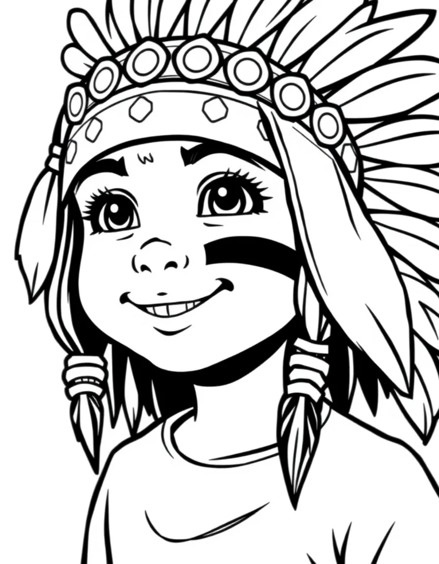 A cheerful Native American child, with a single painted stripe on their cheek.