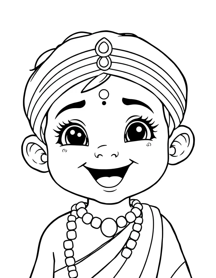 A joyful Indian child, with a small dot on their forehead.