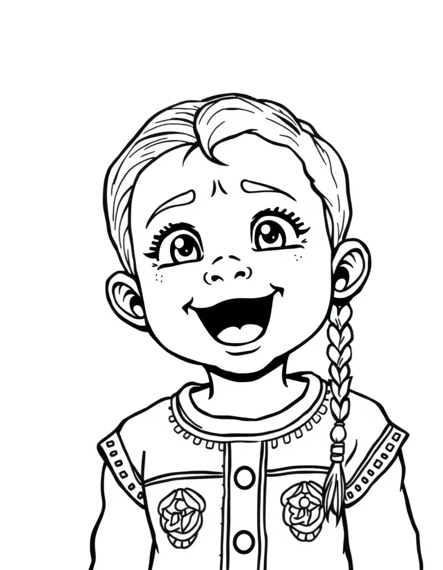 An excited Mexican child, with simple braids in their hair.