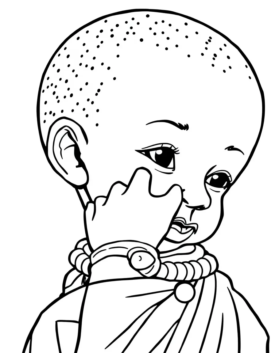 A Maasai child, with a small wooden bead on their wrist.