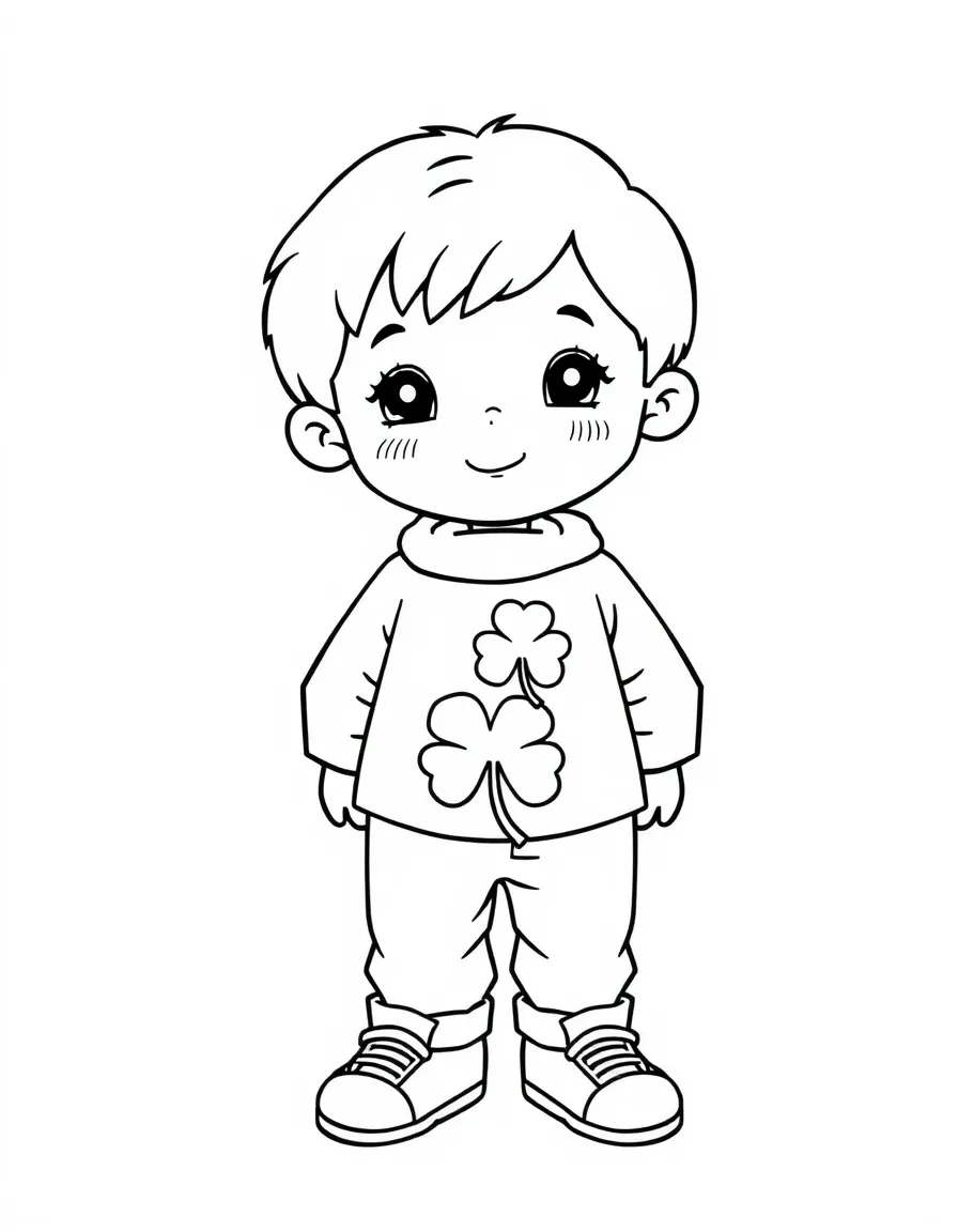 An Irish child, with a simple shamrock patch on their clothes.