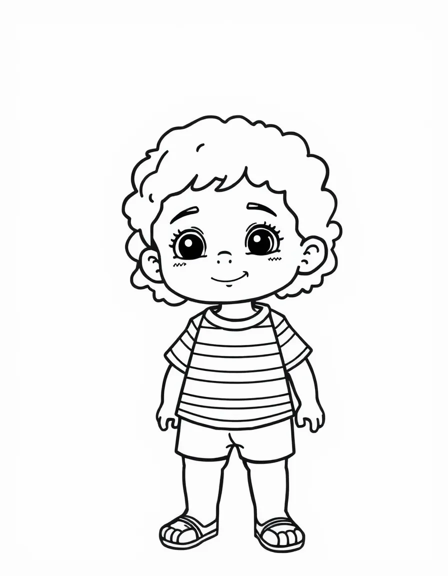 A Brazilian child, with simple stripes on their clothes.