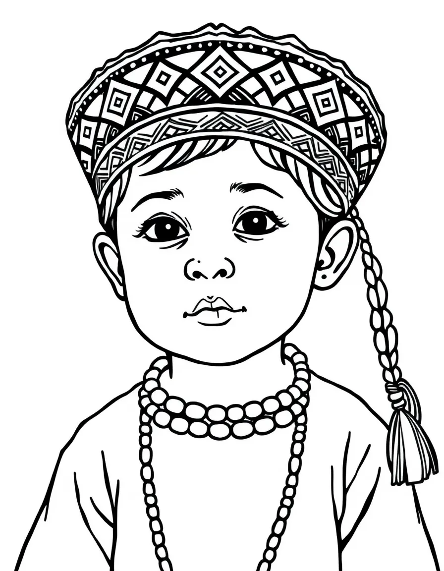 A Peruvian child, with a simple pattern on their hat.