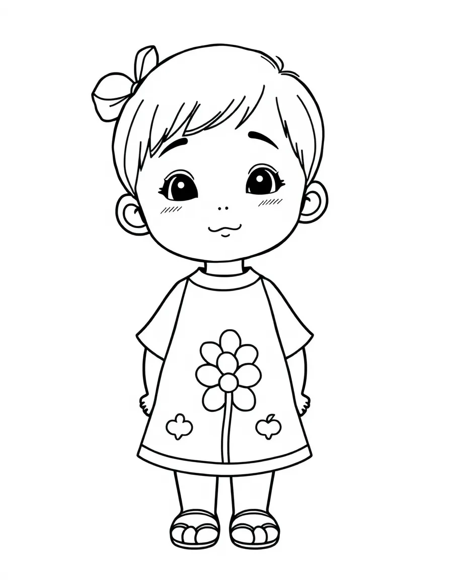 A Vietnamese child, with a simple flower pattern on their dress.