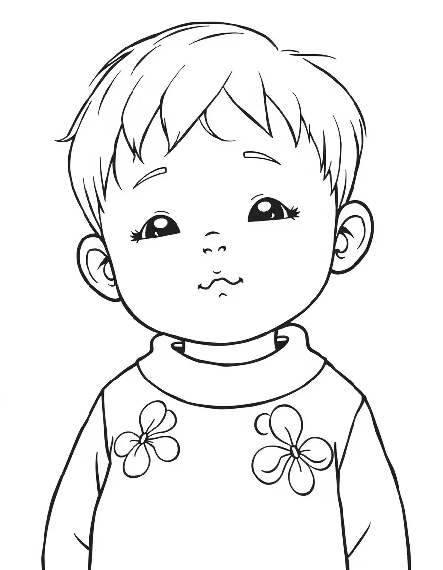 A Korean child, with a simple pattern on their sleeves.