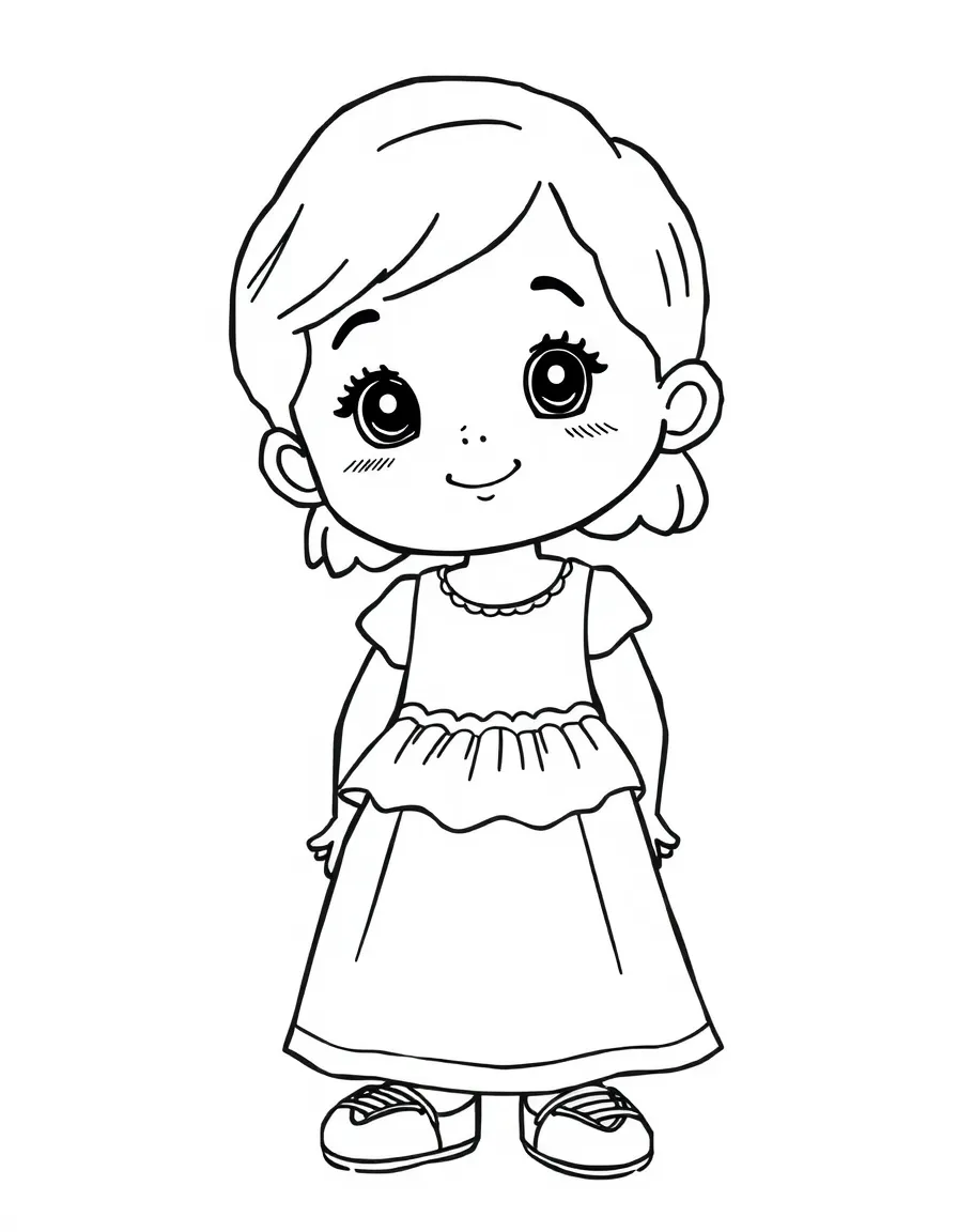 A Spanish child, with a simple ruffle on their dress.