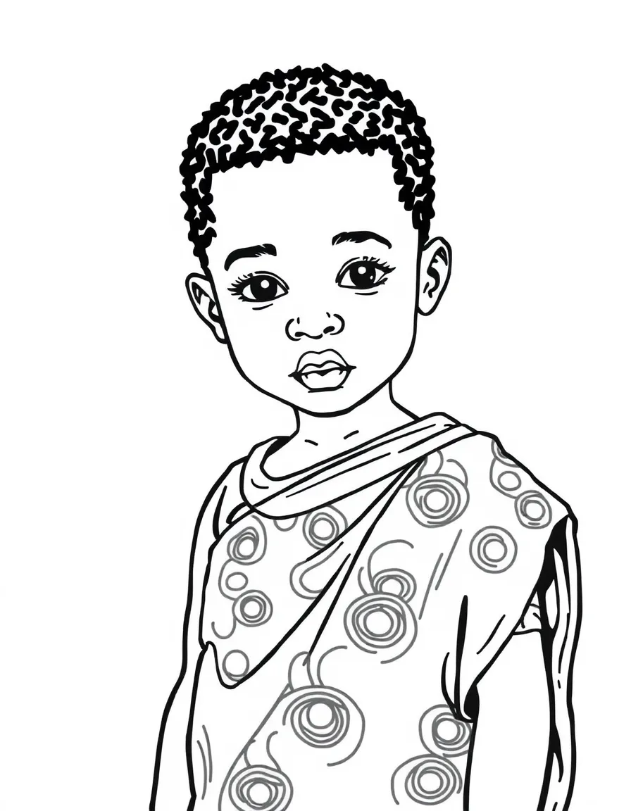 A Nigerian child, with a simple patterned fabric.