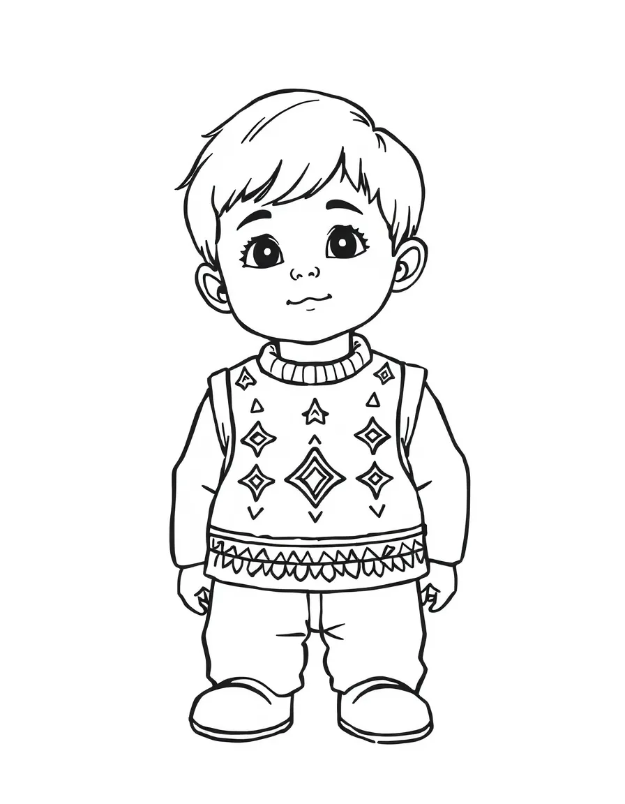 A Turkish child, with a simple geometric pattern on their vest.