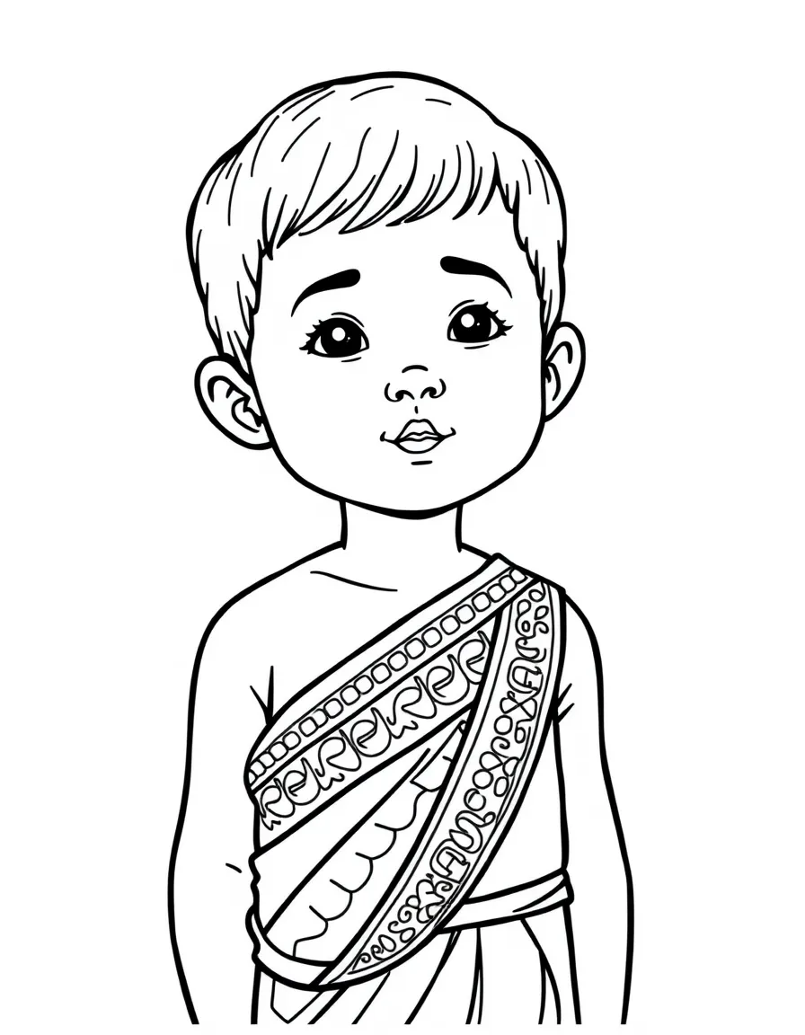 A Cambodian child, with a simple patterned sash.