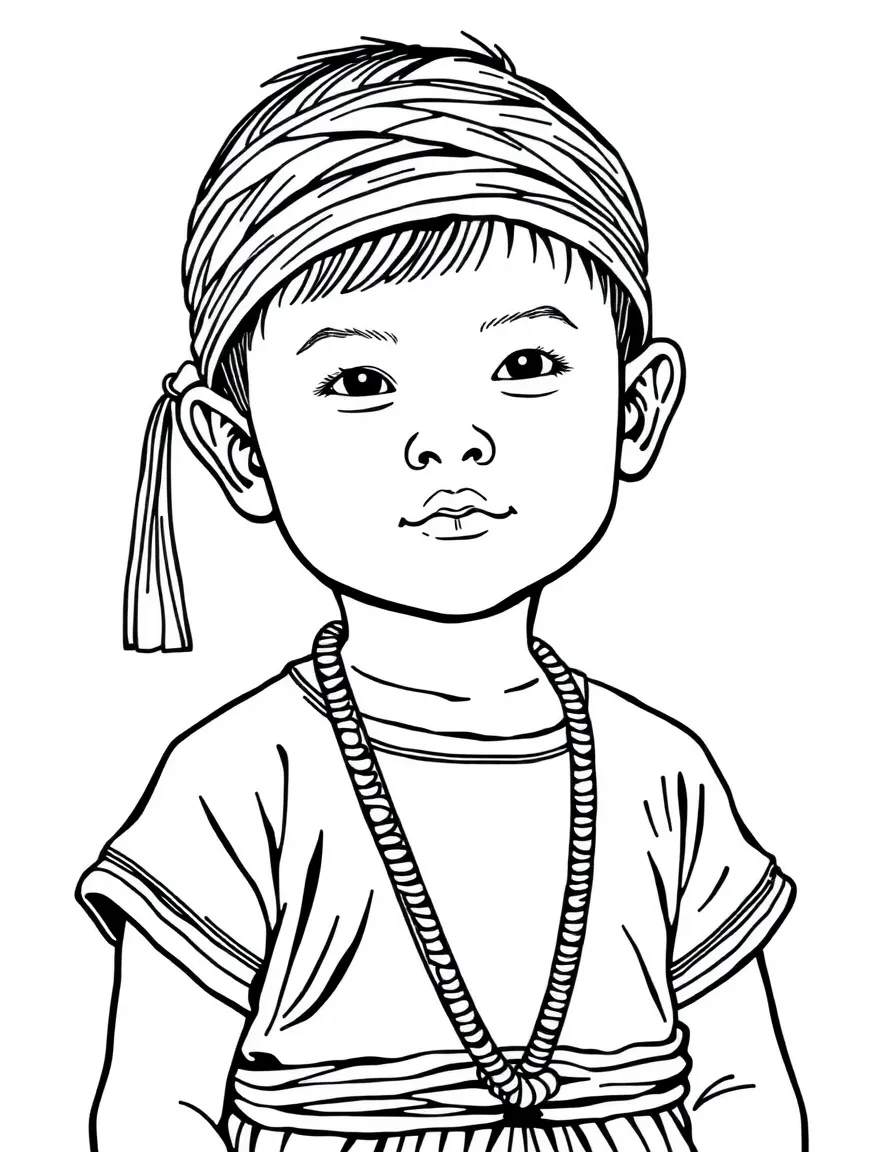 A Laotian child, with a simple woven pattern on their sinh.