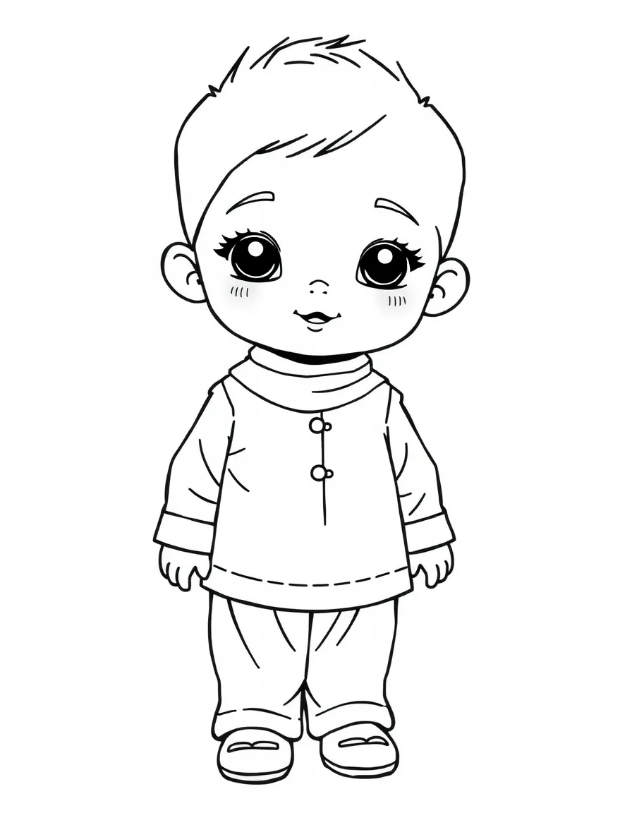 A Malaysian child, with a simple border on their baju kurung.