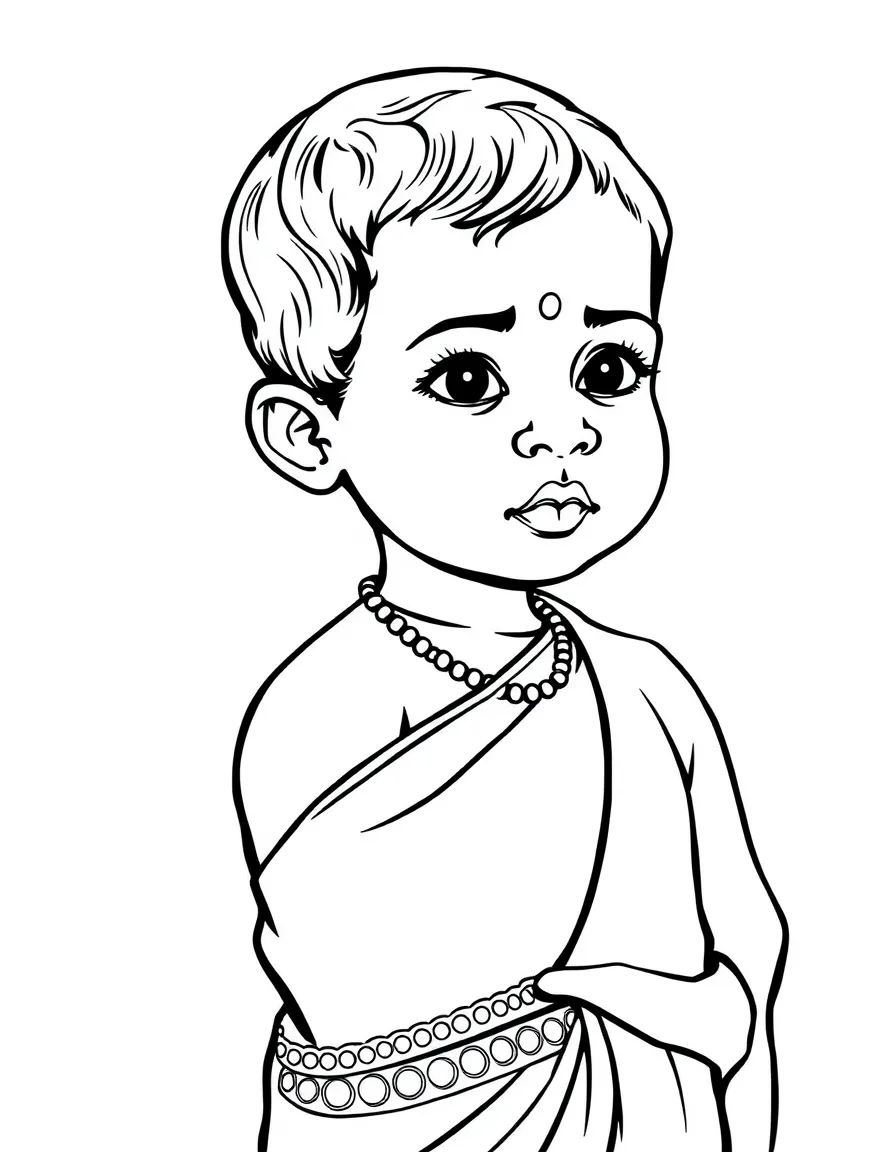 A Sri Lankan child, with a simple patterned edge on their sari.