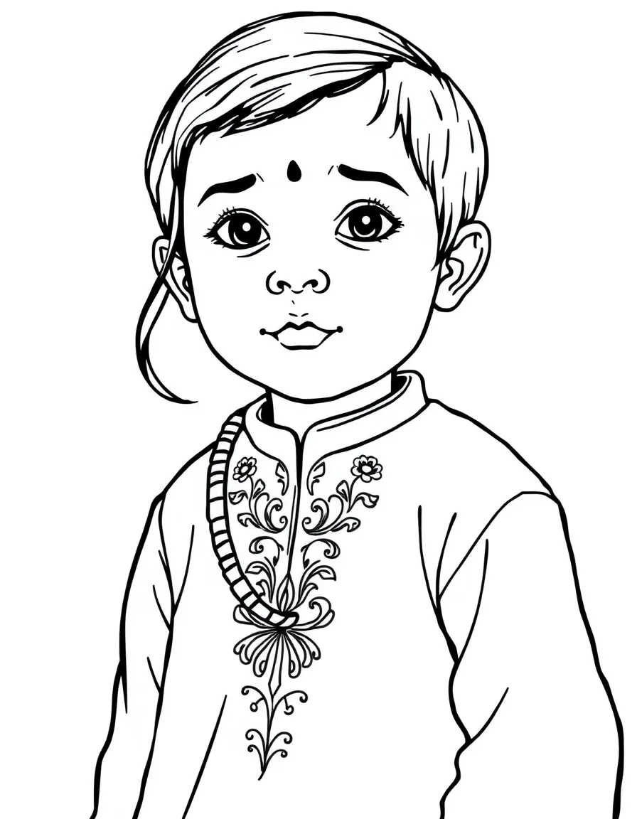 An Afghan child, with a simple embroidery on their tunic.