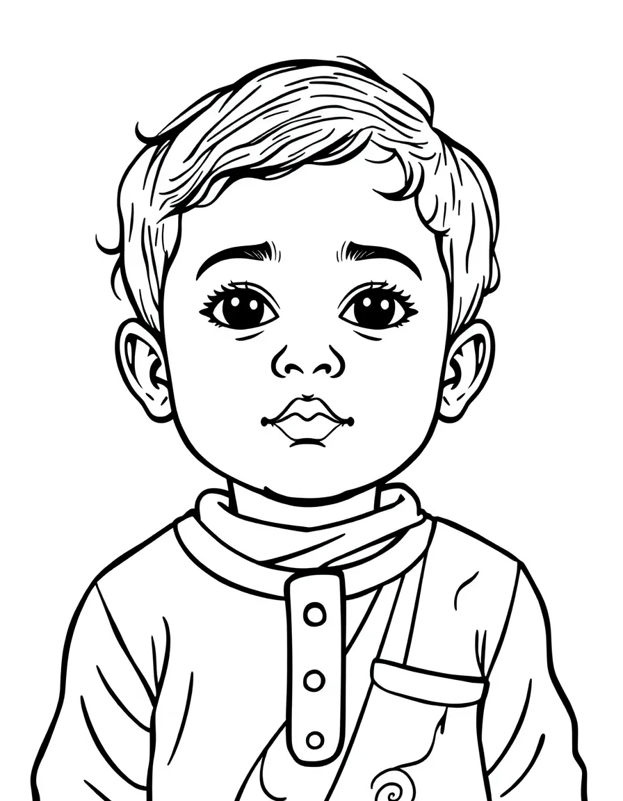 A Pakistani child, with a simple line pattern on their clothes.