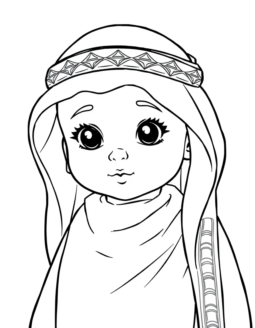A Saudi Arabian child, with a simple patterned edge on their thobe.