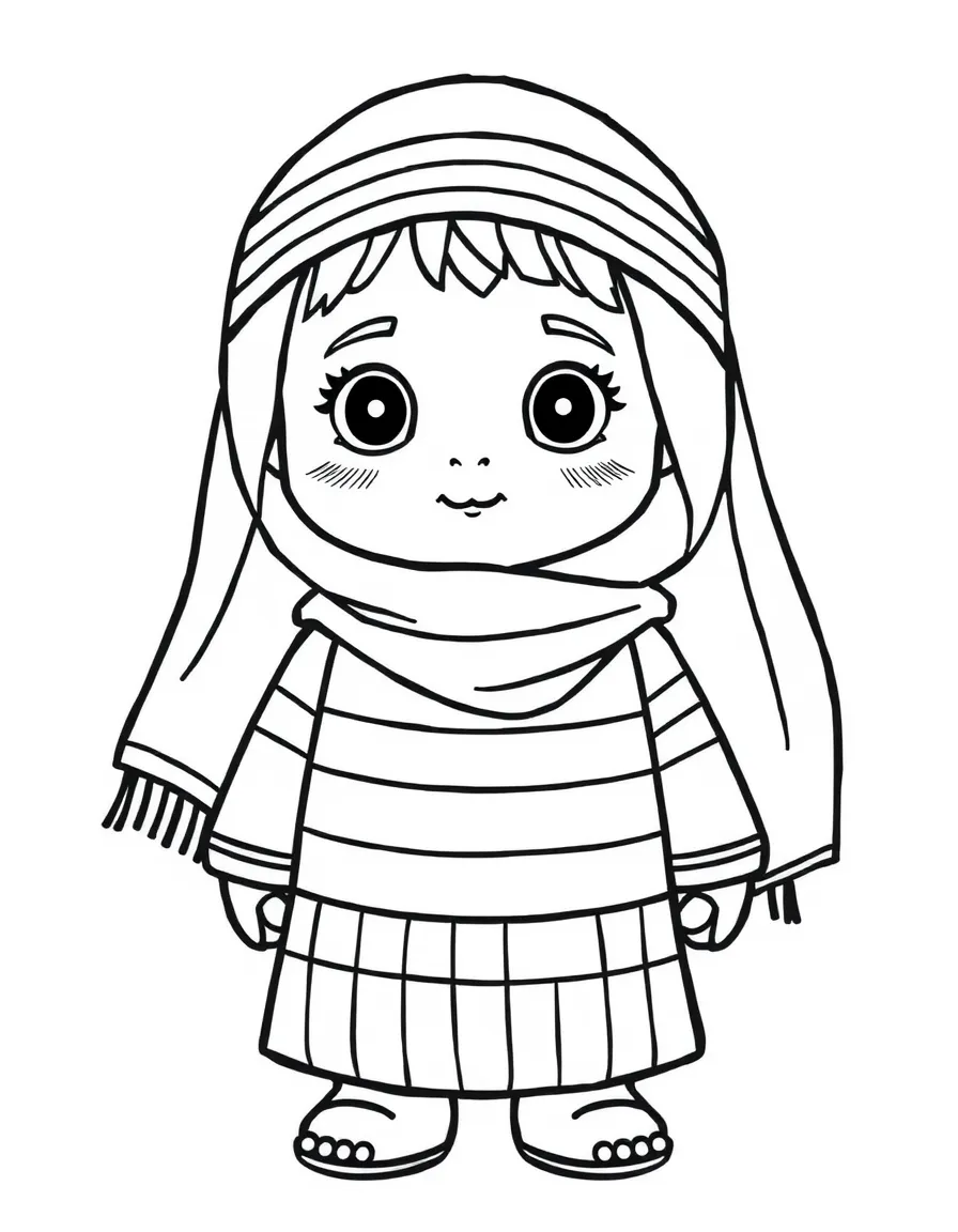A Yemeni child, with a simple striped pattern on their traditional dress.