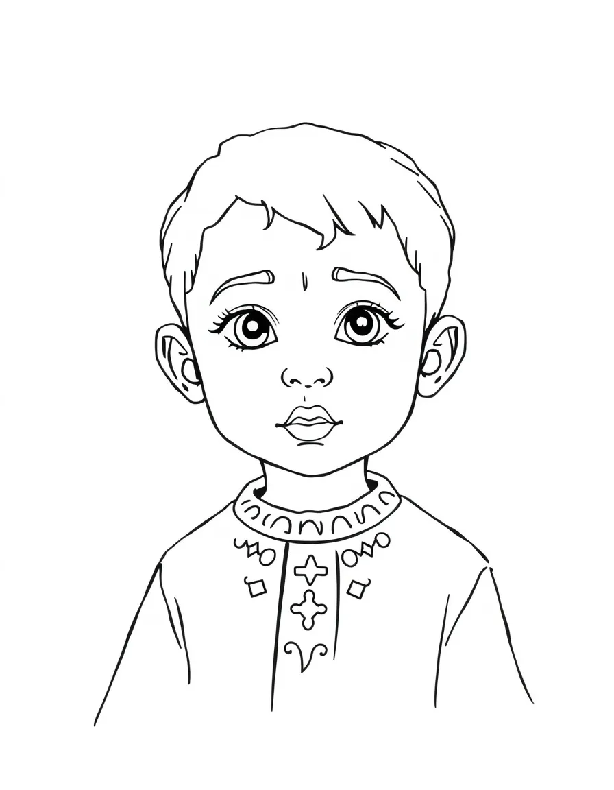 An Iraqi child, with a simple pattern on their collar.