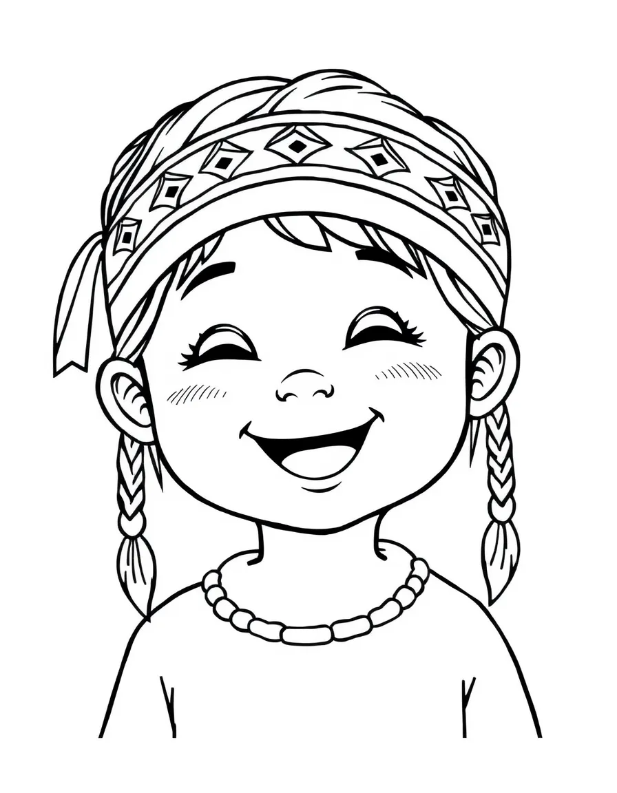 A happy Native American child, with a simple woven headband.