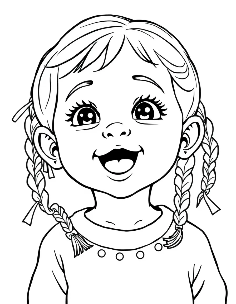 An excited Mexican child, with simple ribbons in their braids.