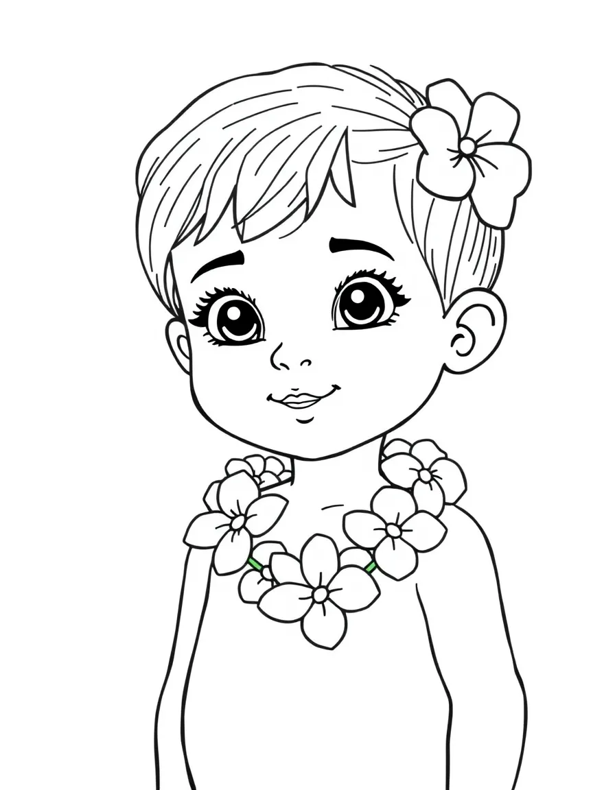 A Hawaiian child, with a simple flower bracelet.
