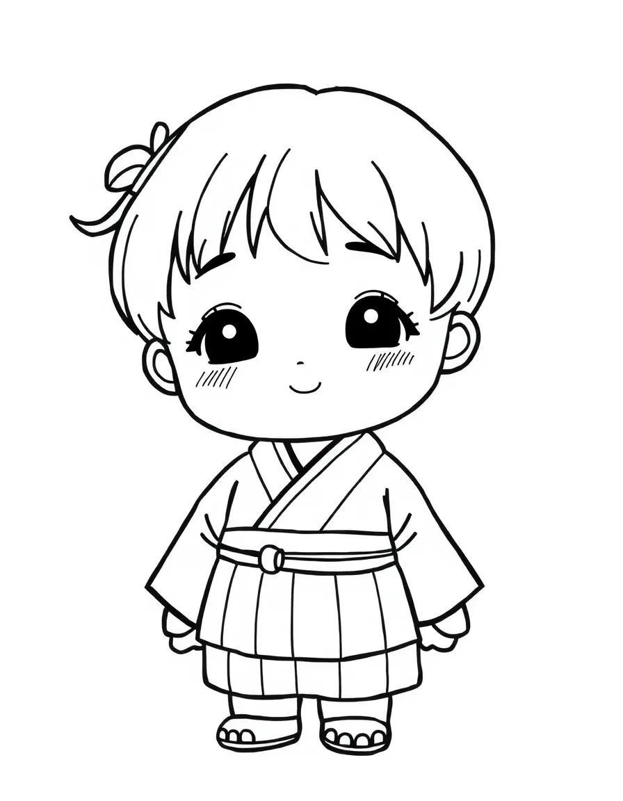 A Japanese child, with a simple stripe on their kimono.