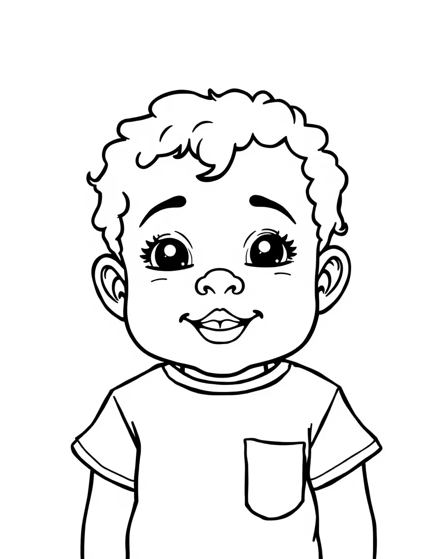 A Brazilian child, with simple waves on their clothes.