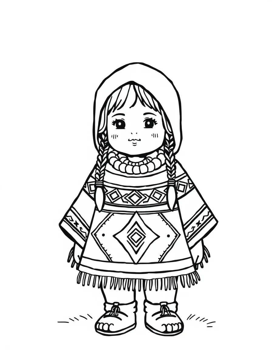 A Peruvian child, with a simple geometric design on their poncho.