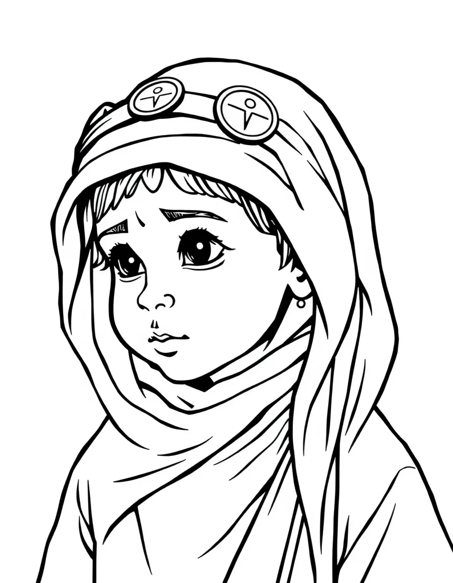 A Bedouin child, with a simple silver coin on their headscarf.