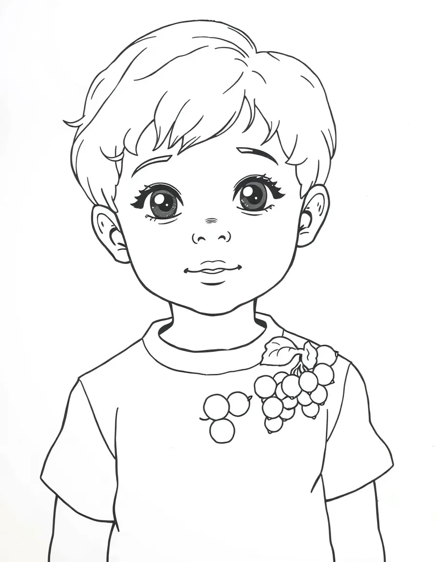 An Italian child, with a simple grape cluster embroidered on their shirt.
